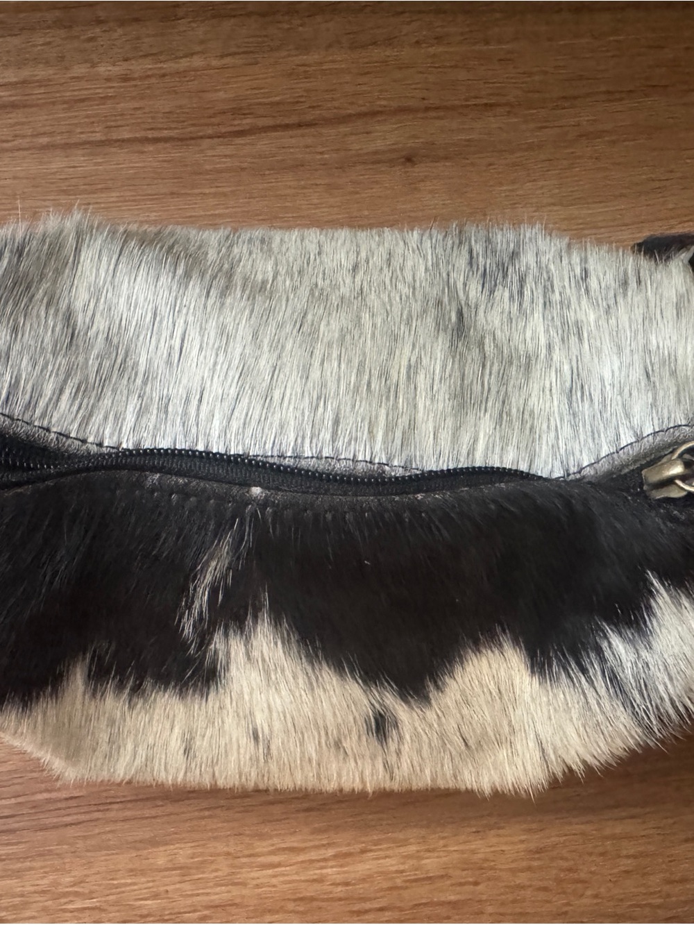 Hair on hide small makeup or travel bag. Man or woman